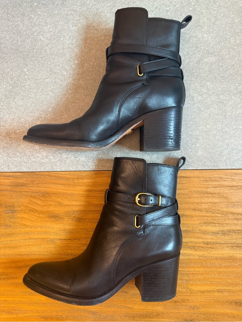 Veronica Beard Sohelia Black Leather Strap Ankle Boots Bootie - Picture 4 of 12